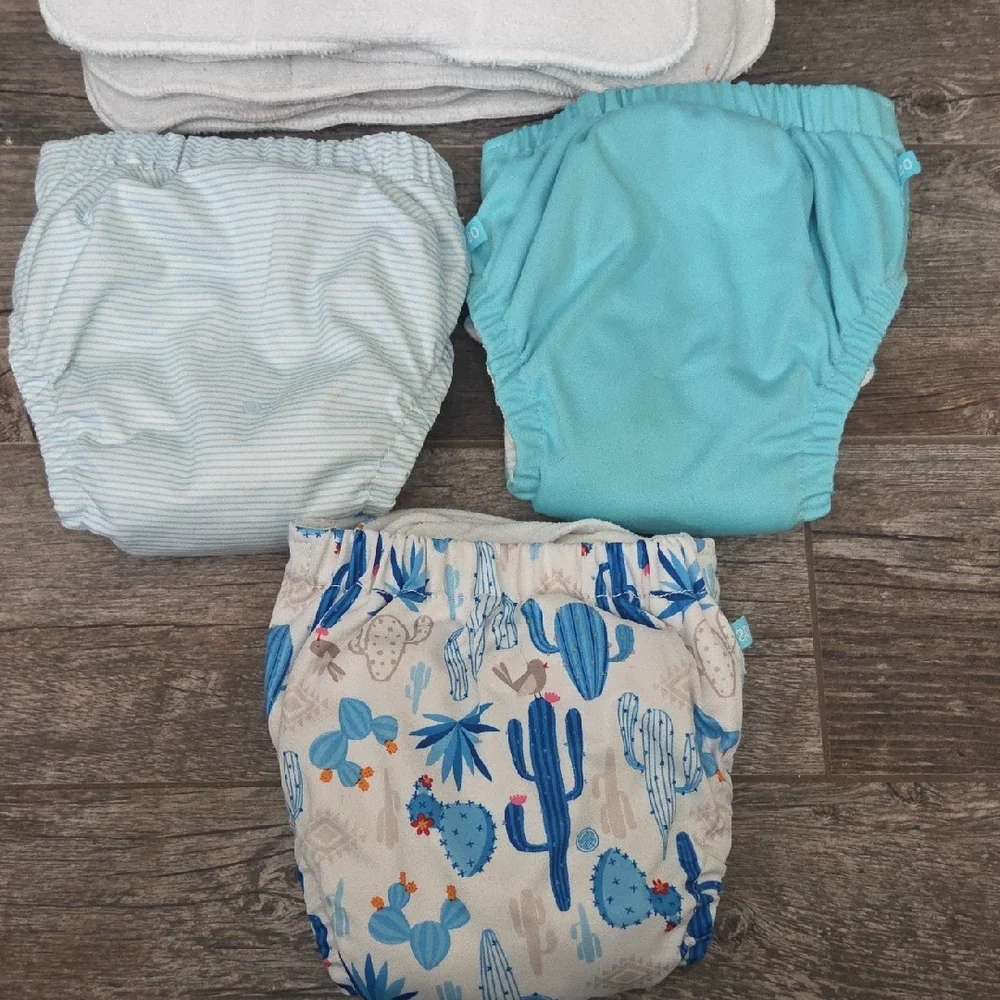 Charlie Banana Blue and Patterned Reusuable Pocket Cloth Diapers And Inserts